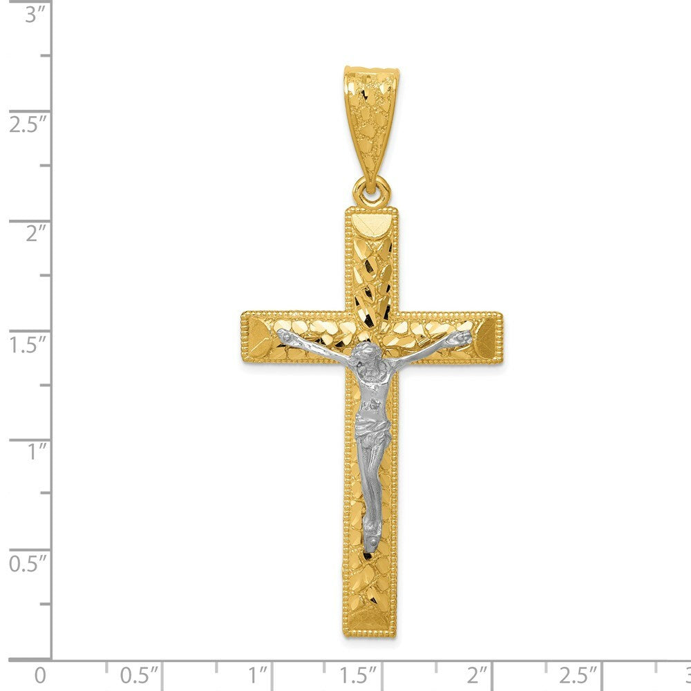 14k Two-tone Gold Diamond-cut 2 inch Crucifix Pendant