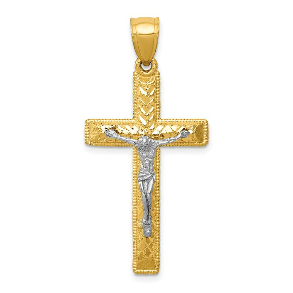 14k Two Tone Gold Diamond Cut Crucifix Pendant