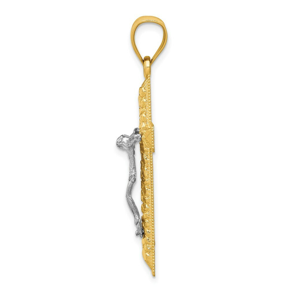 14k Two Tone Gold Diamond Cut Crucifix Pendant