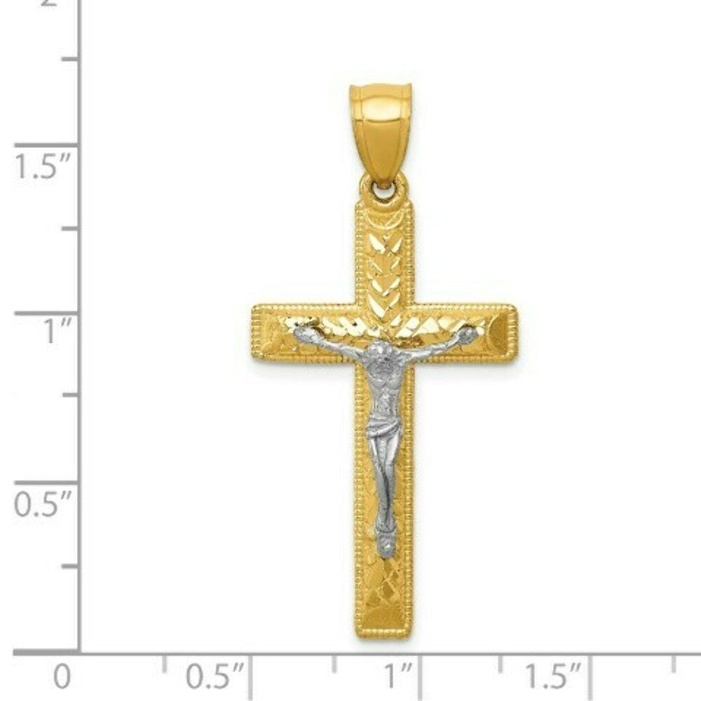 14k Two Tone Gold Diamond Cut Crucifix Pendant