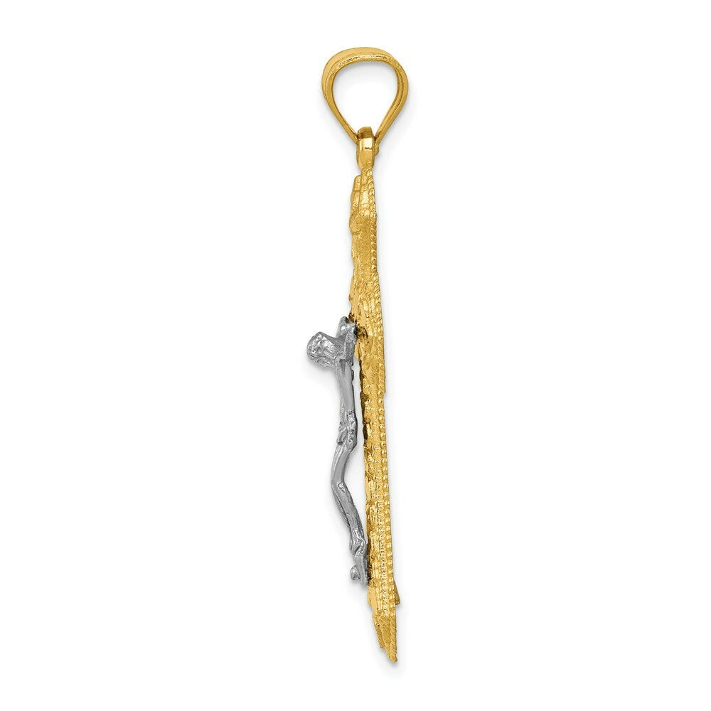 14k Two Tone Gold Diamond-cut Passion Crucifix Pendant
