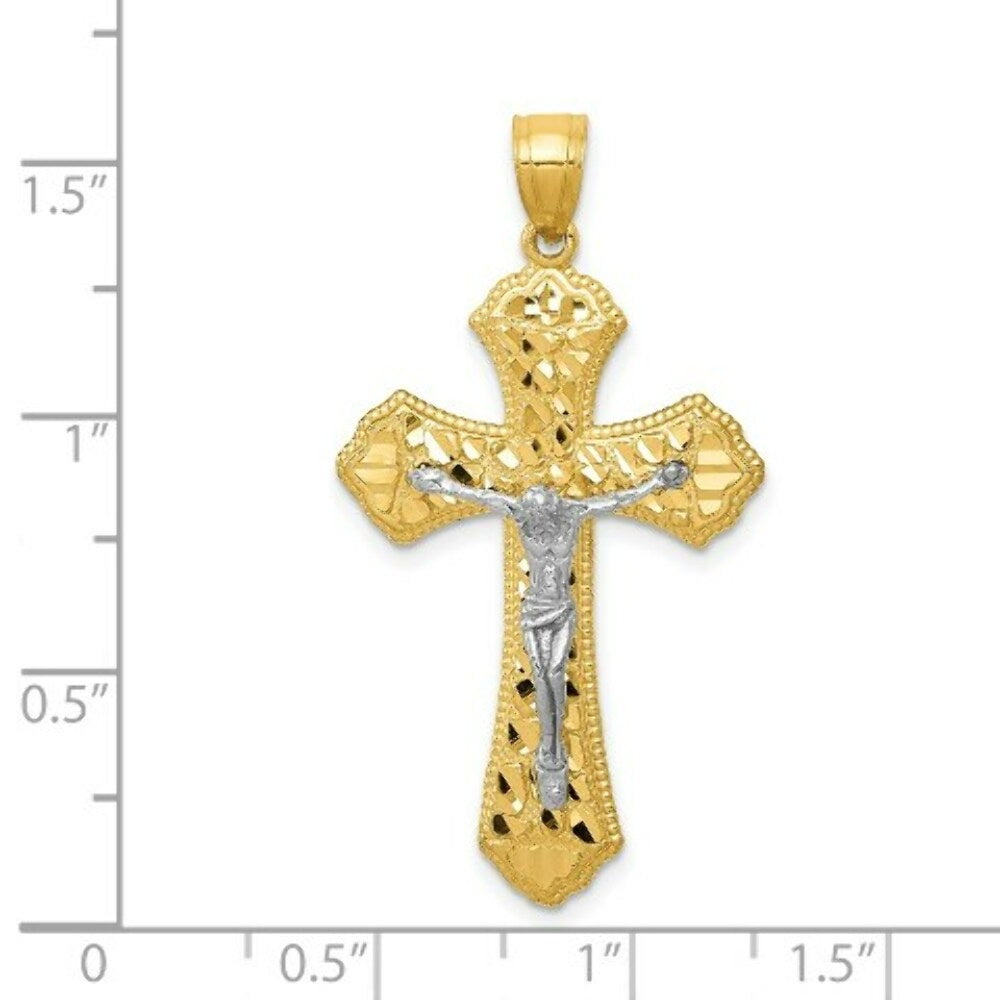 14k Two Tone Gold Diamond-cut Passion Crucifix Pendant
