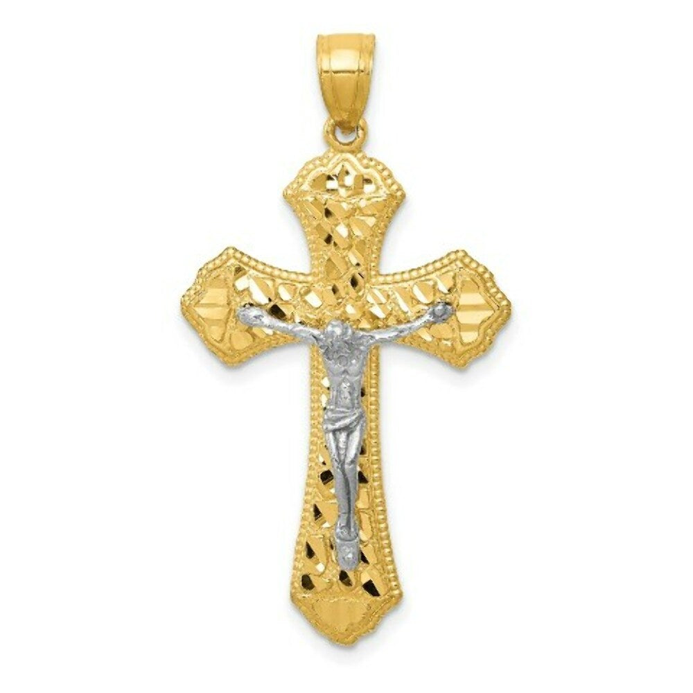14k Two Tone Gold Diamond-cut Passion Crucifix Pendant