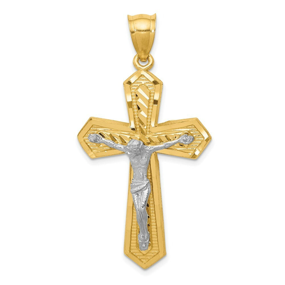 14k Two Tone Gold Diamond-cut Passion Crucifix Pendant