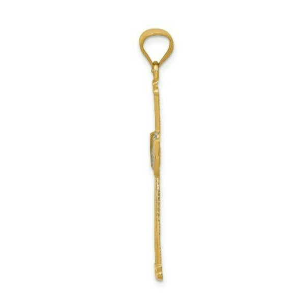 14K Two-tone Gold with Rhodium Diamond-cut Filigree Cross Pendant