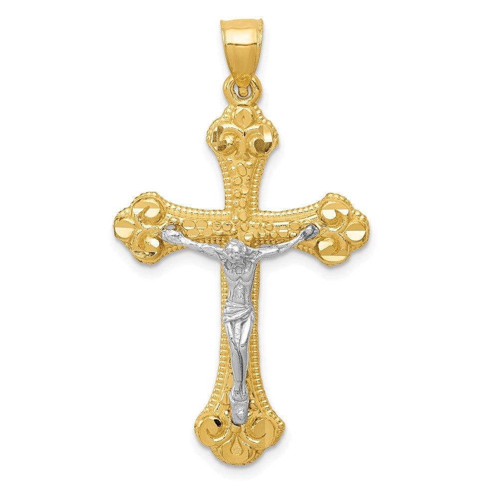 14k Two Tone Gold Diamond-cut Budded Crucifix Pendant