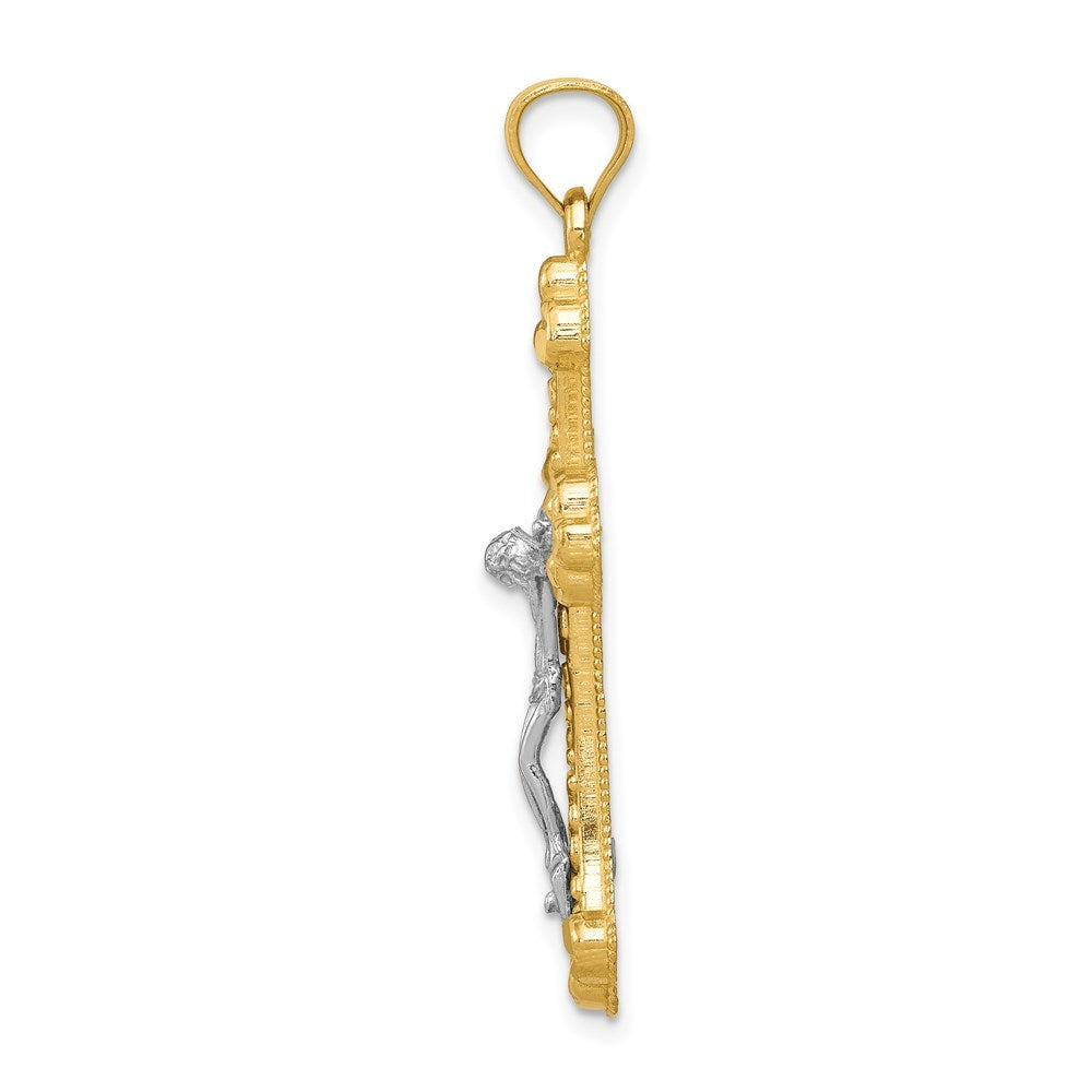 14k Two Tone Gold Diamond-cut Budded Crucifix Pendant