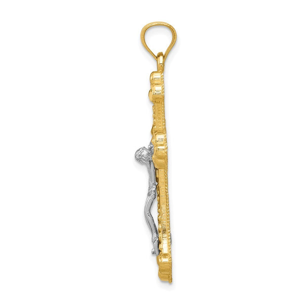 14k Two Tone Gold Diamond-cut Budded Crucifix Pendant