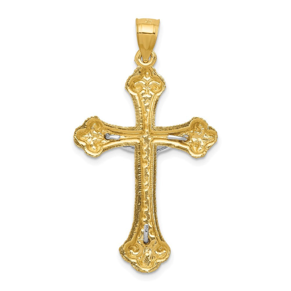 14k Two Tone Gold Diamond-cut Budded Crucifix Pendant