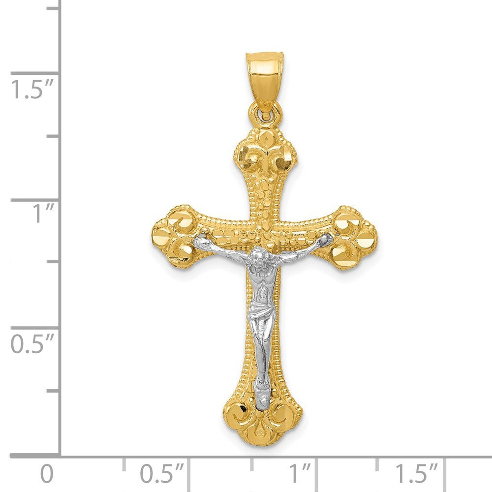 14k Two Tone Gold Diamond-cut Budded Crucifix Pendant