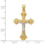 Load image into Gallery viewer, 14k Two Tone Gold Diamond-cut Budded Crucifix Pendant
