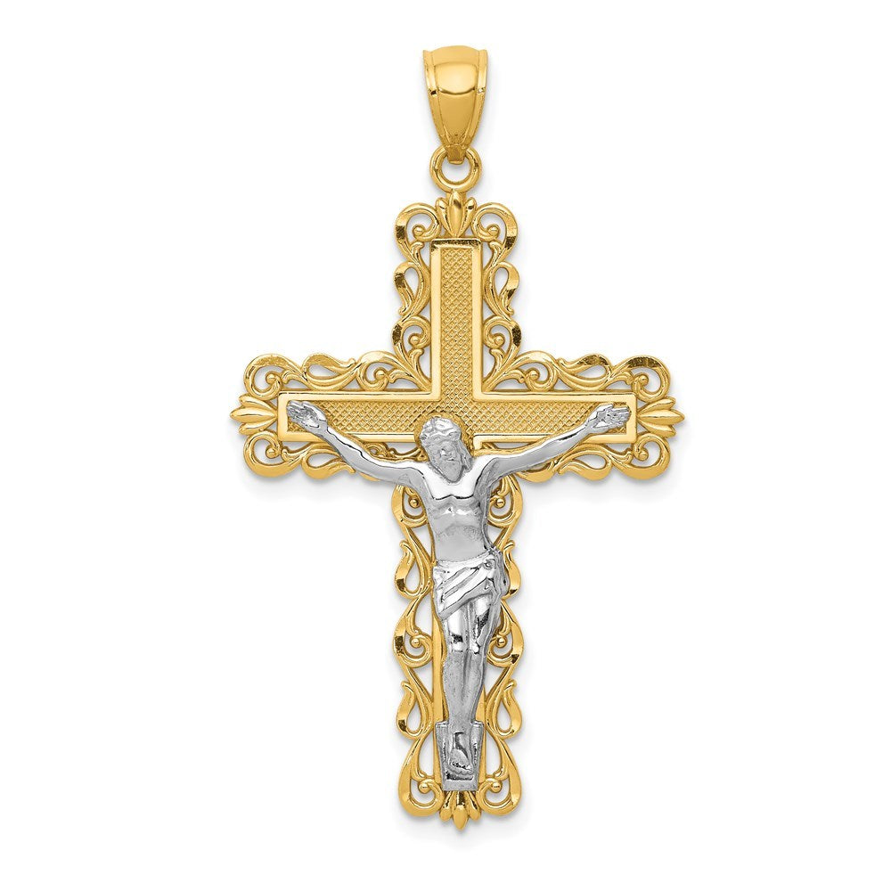 14k Two Tone Gold Crucifix Pendant