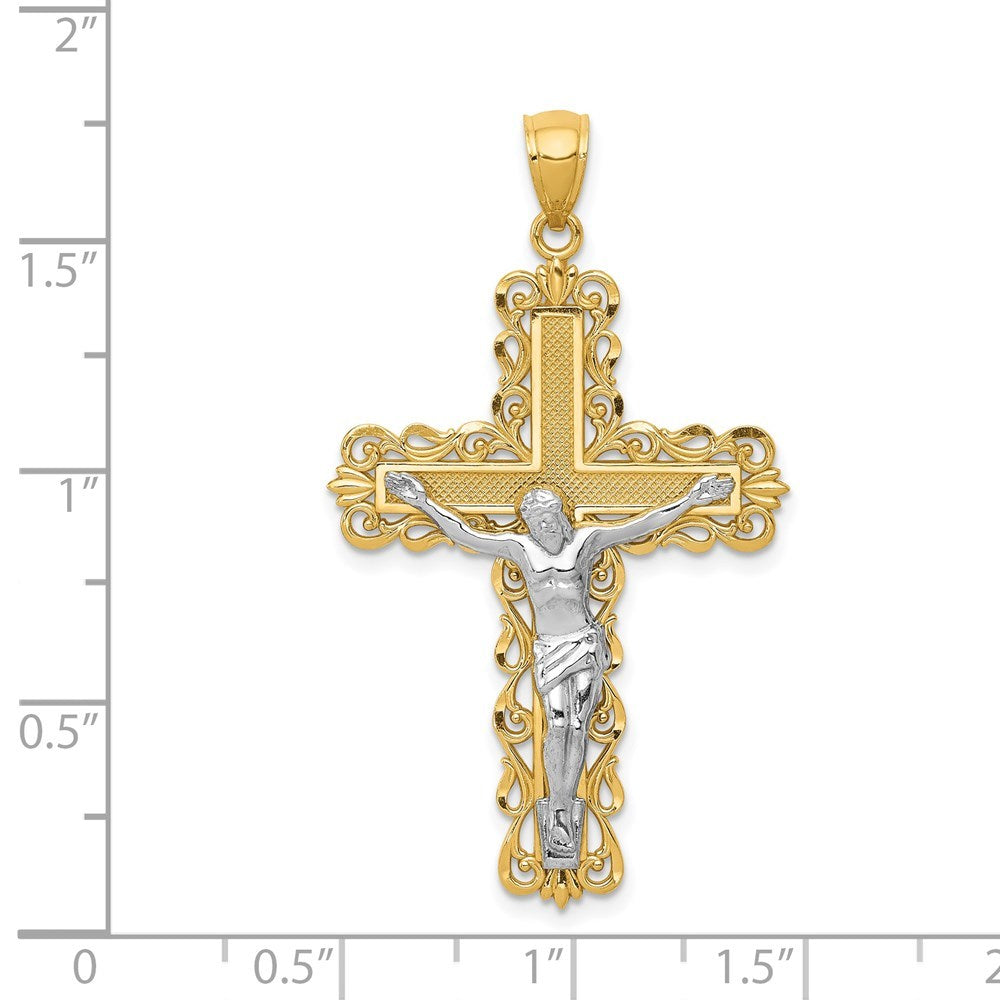 14k Two Tone Gold Crucifix Pendant