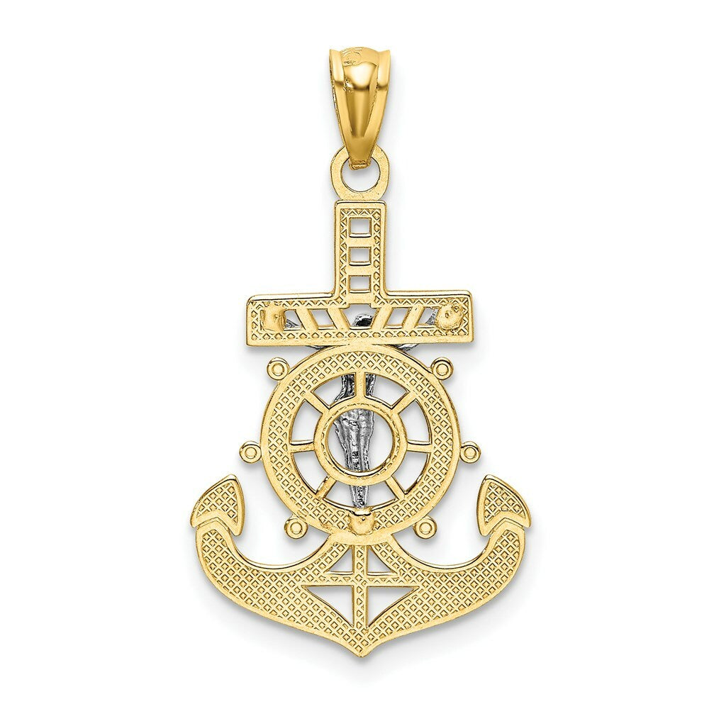 14K Two-tone Gold with Rhodium Polished Mariners Crucifix Pendant
