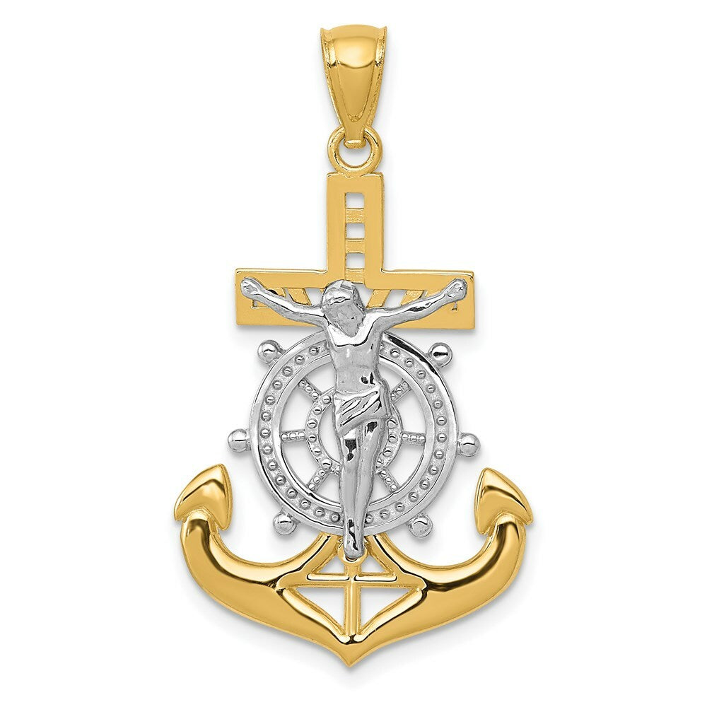 14K Two-tone Gold with Rhodium Polished Mariners Crucifix Pendant