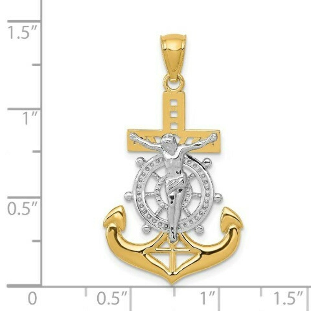 14K Two-tone Gold with Rhodium Polished Mariners Crucifix Pendant