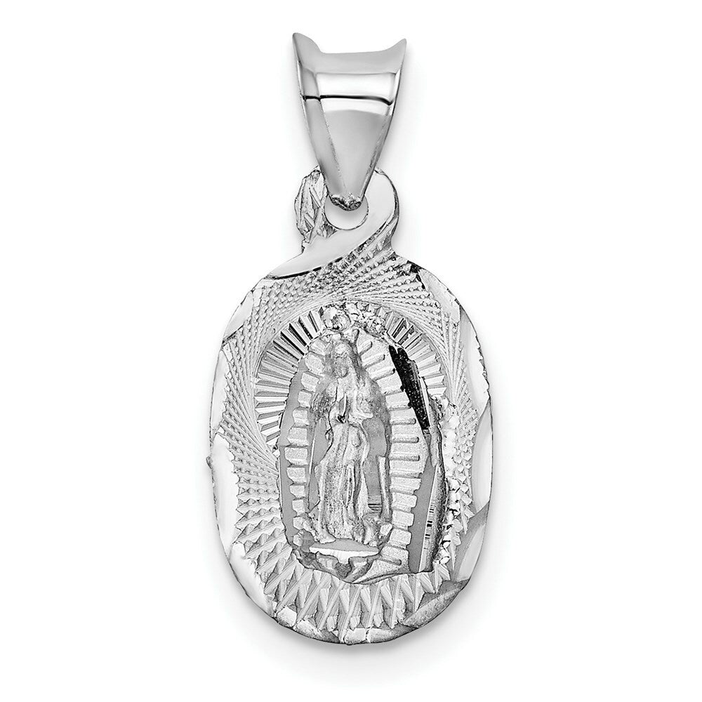 14k White Gold Our Lady of Guadalupe Oval Pendant