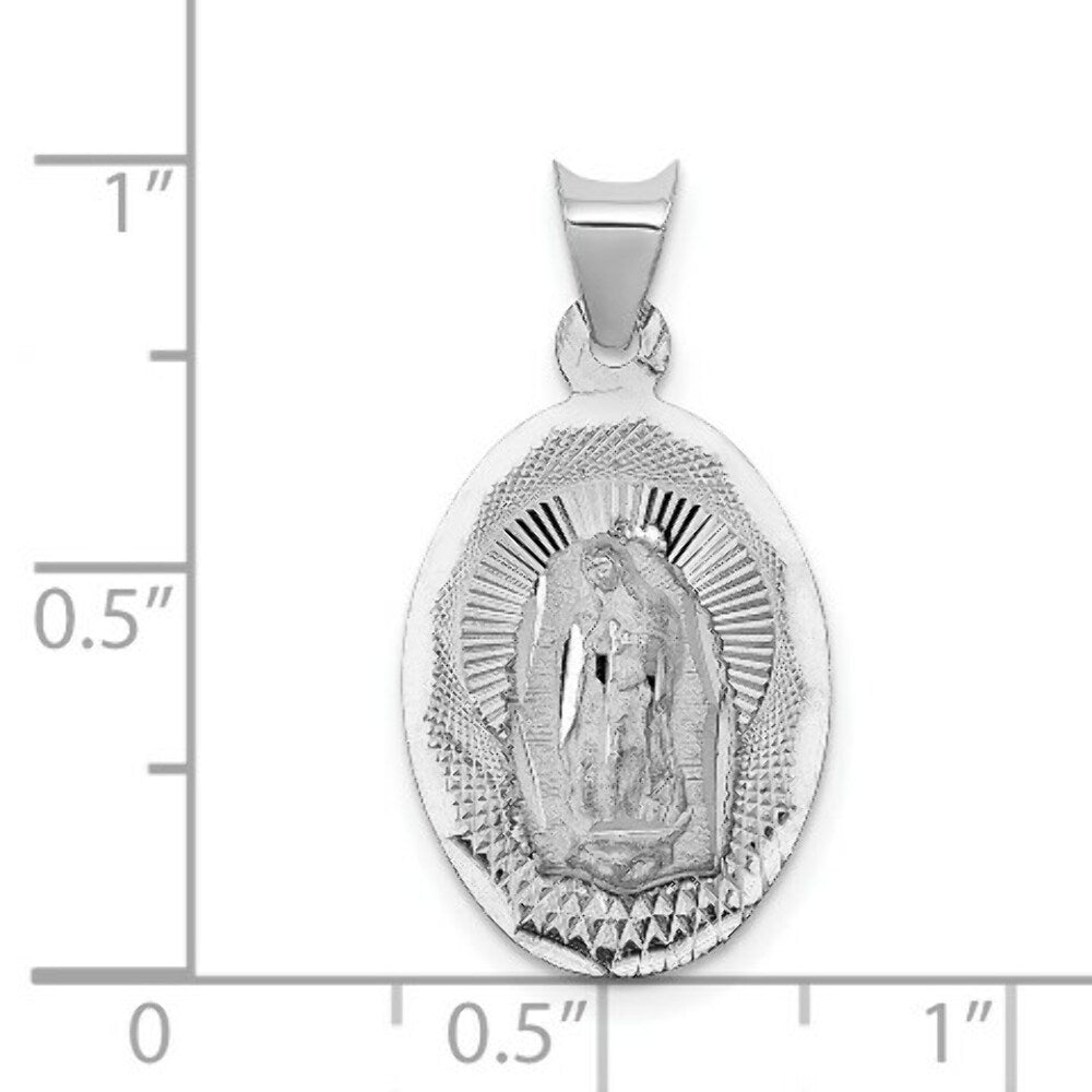 14k White Gold Our Lady of Guadalupe Oval Pendant