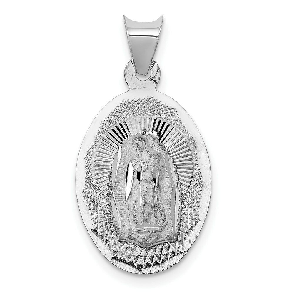 14k White Gold Our Lady of Guadalupe Oval Pendant