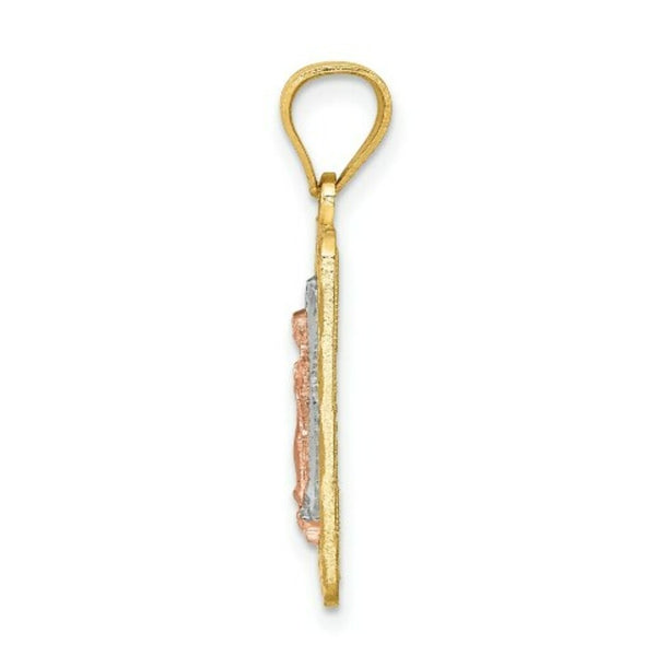 14k Tri-Color Gold Diamond-cut Lady of Guadalupe Pendant