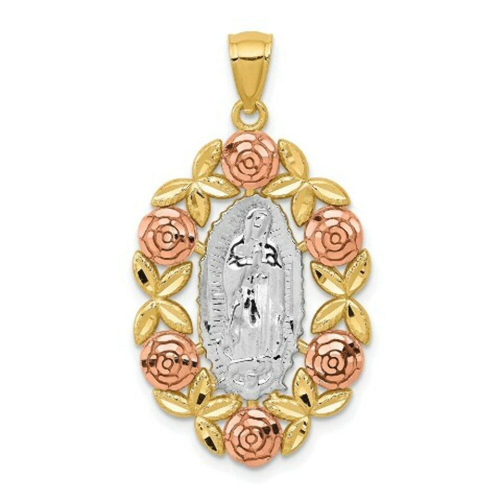 14k Two Tone Gold White Rhodium Our Lady of Guadalupe Pendant