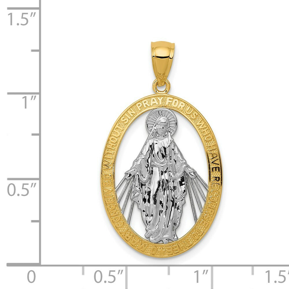 14K Two-tone Gold with Rhodium Polished Miraculous Medal Pendant