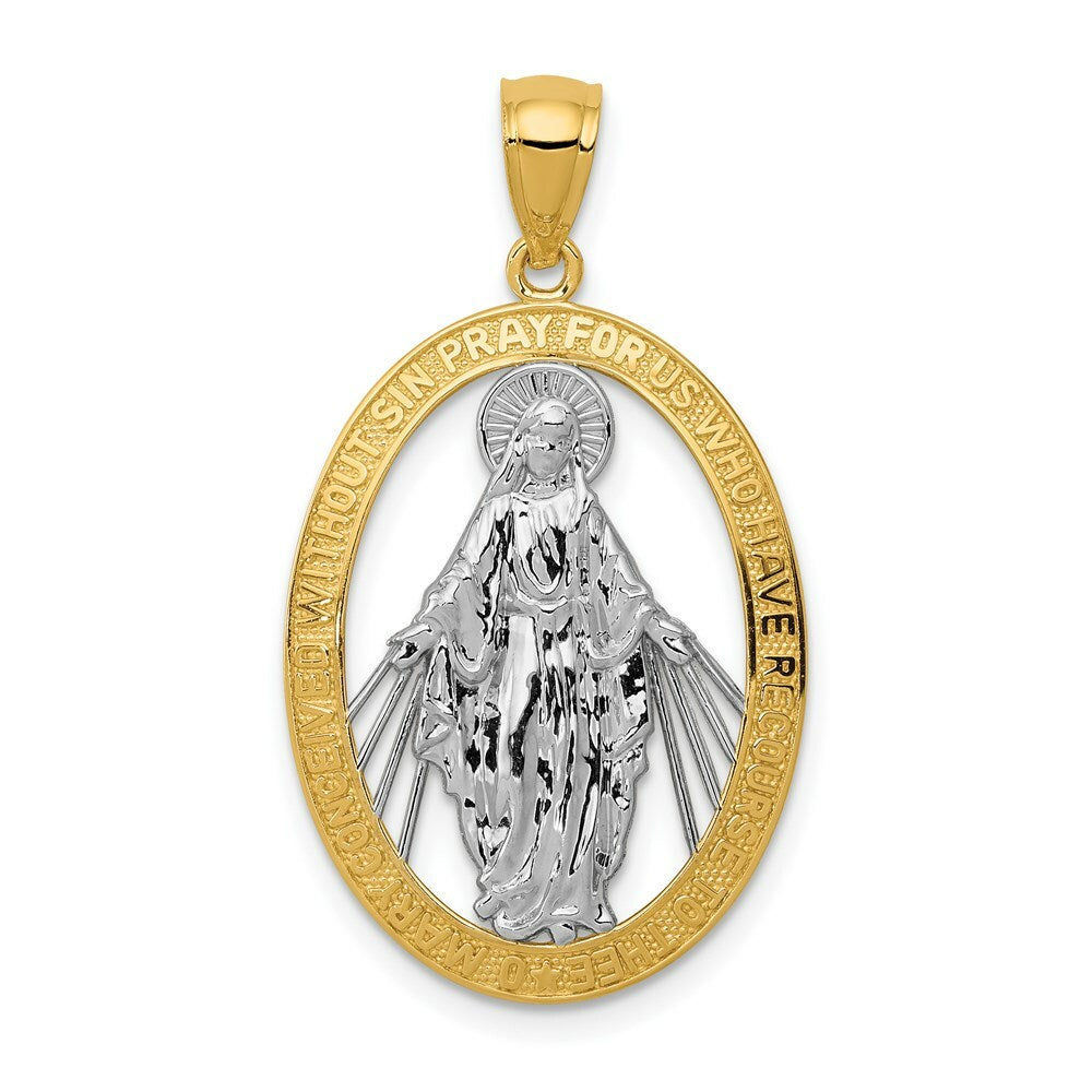 14K Two-tone Gold with Rhodium Polished Miraculous Medal Pendant