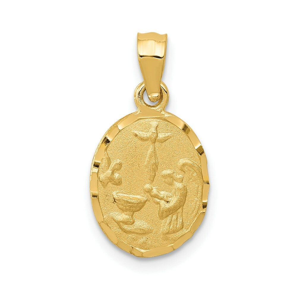 14K Yellow Gold Satin & Diamond-cut Baptism Pendant