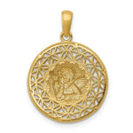 Load image into Gallery viewer, 14k Yellow Gold Two-tone Polished Filigree Guardian Angel Round Pendant

