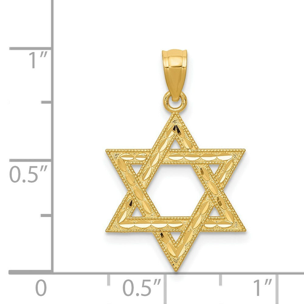 14K Yellow Gold Diamond-cut Polished Star of David Pendant