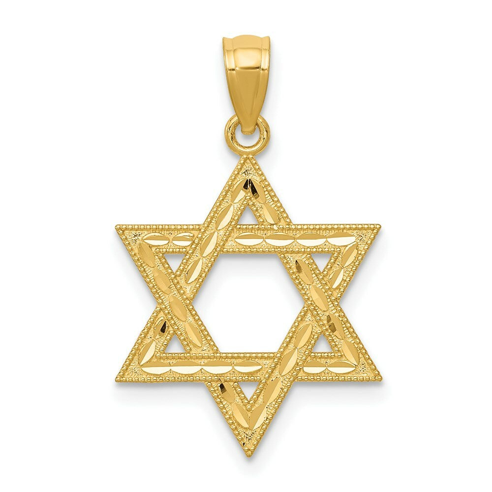 14K Yellow Gold Diamond-cut Polished Star of David Pendant