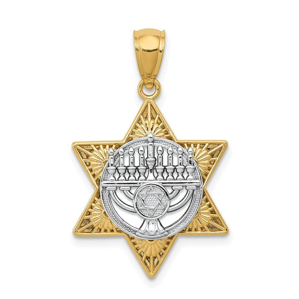 14k Two Tone Gold Star of David & Menorah Pendant