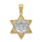 Load image into Gallery viewer, 14k Two Tone Gold Star of David &amp; Menorah Pendant

