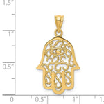 Load image into Gallery viewer, 14k Yellow Gold Polished Filigree Hamsa Pendant

