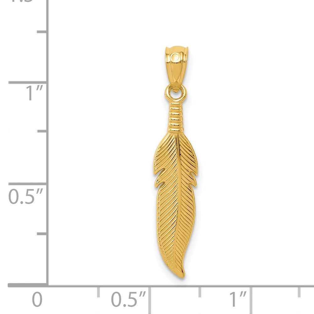 14K Yellow Gold Polished Feather Pendant