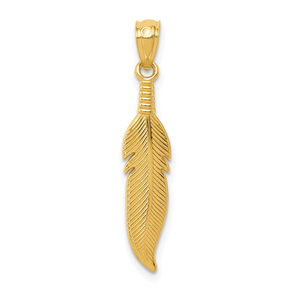 14K Yellow Gold Polished Feather Pendant