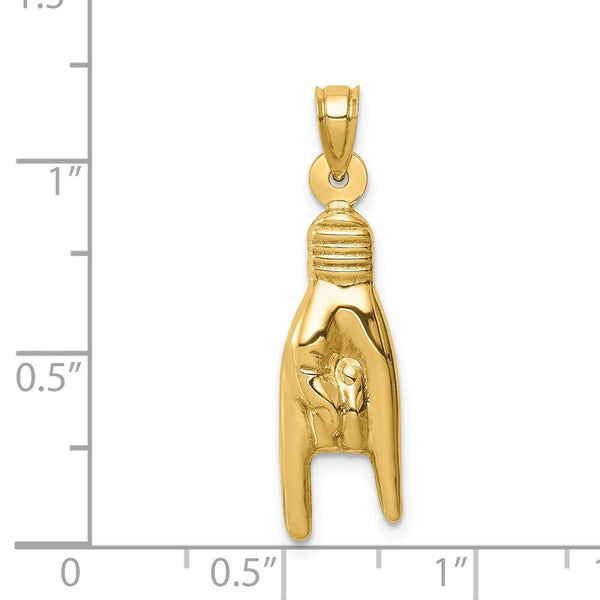 14K Yellow Gold Hollow Rock On Sign Charm Pendant