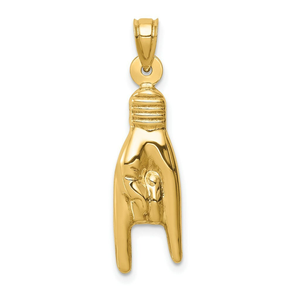 14K Yellow Gold Hollow Rock On Sign Charm Pendant