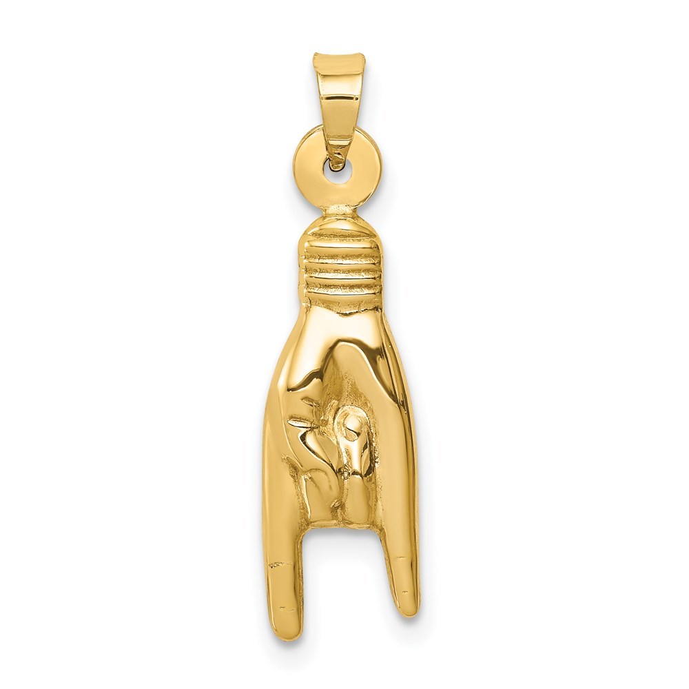 14K Yellow Gold Hollow Rock On Sign Charm Pendant
