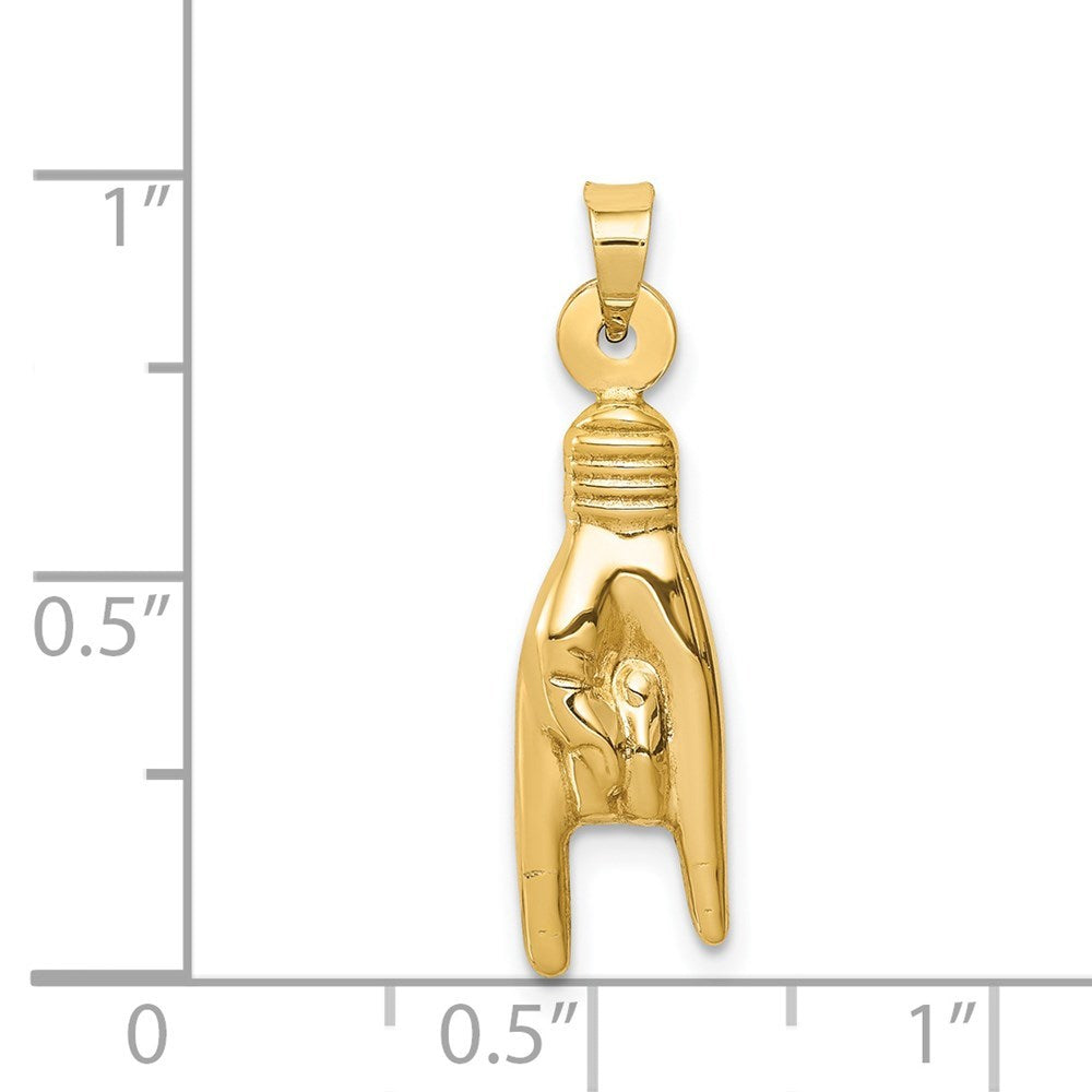 14K Yellow Gold Hollow Rock On Sign Charm Pendant