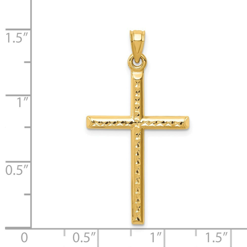 14K Yellow Gold Hollow Diamond-cut Cross Pendant