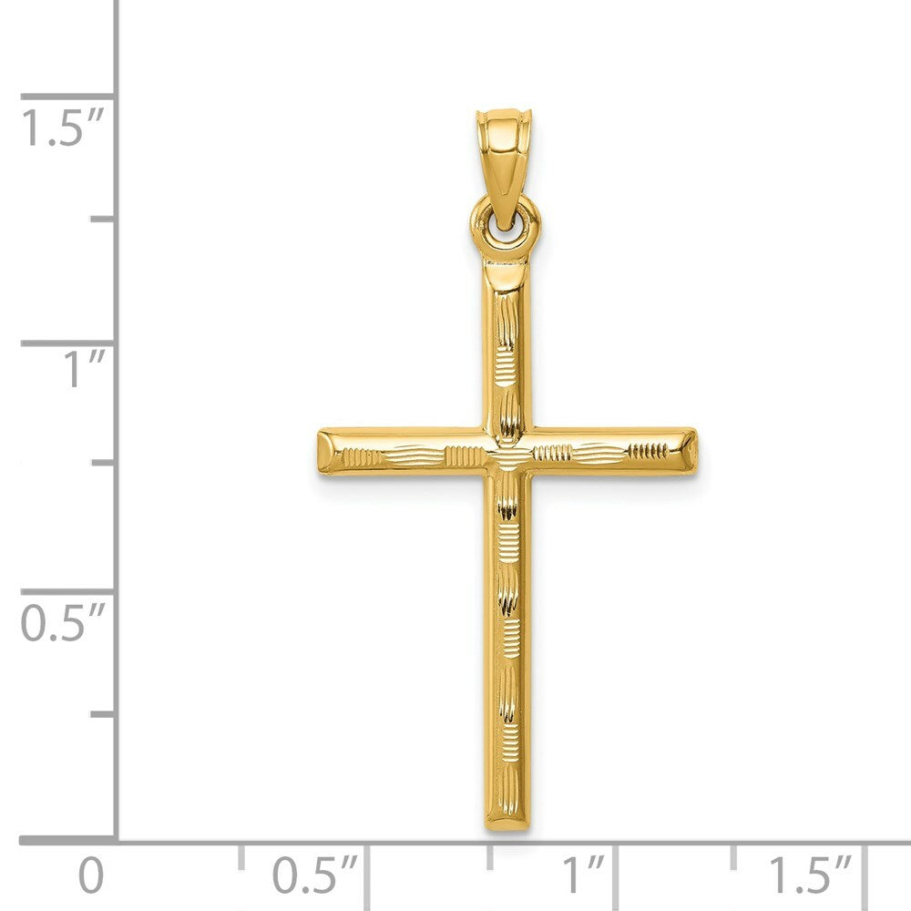 14K Yellow Gold Hollow Diamond-cut Cross Pendant
