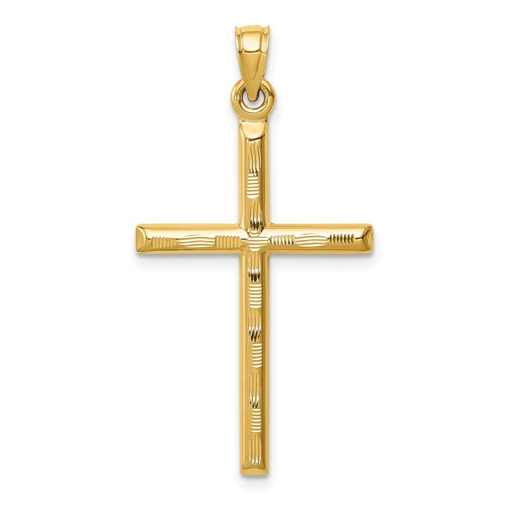 14K Yellow Gold Hollow Diamond-cut Cross Pendant
