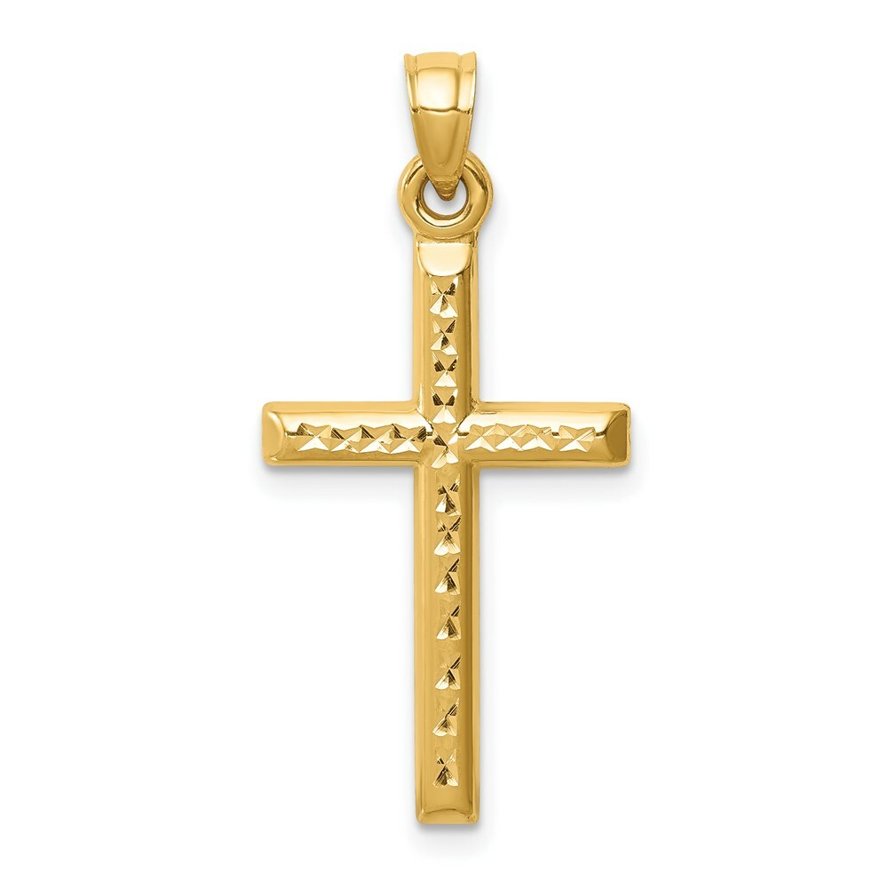 14K Yellow Gold Hollow Diamond-cut Cross Pendant