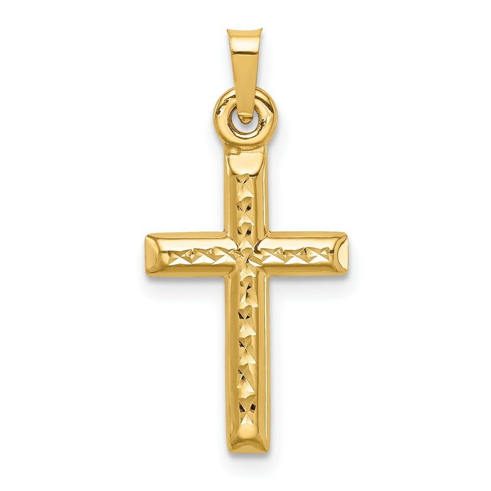14K Yellow Gold Hollow Diamond-cut Cross Pendant