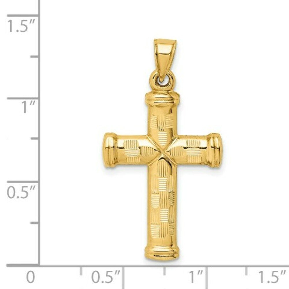 14K Yellow Gold Hollow Diamond-cut Cross Pendant