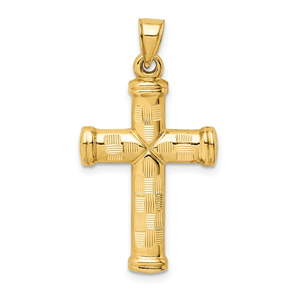 14K Yellow Gold Hollow Diamond-cut Cross Pendant