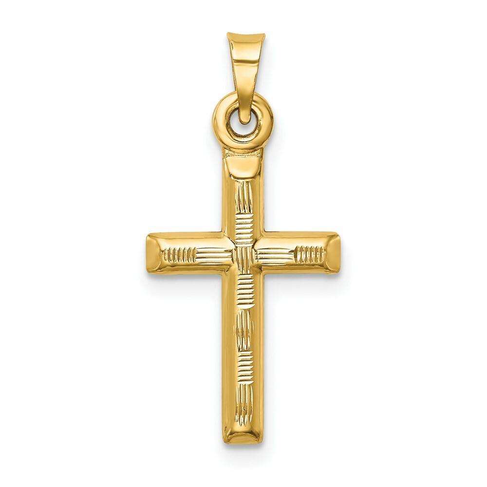 14K Yellow Gold Hollow Diamond-cut Cross Pendant