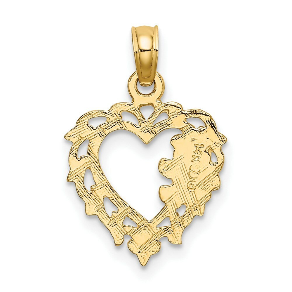 14K Yellow Gold TEDDY BEAR IN HEART Charm Pendant