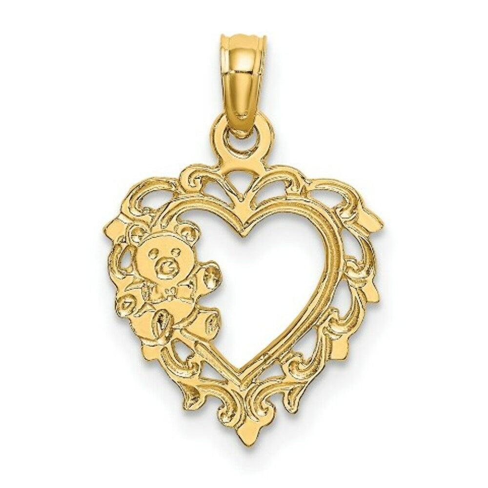 14K Yellow Gold TEDDY BEAR IN HEART Charm Pendant